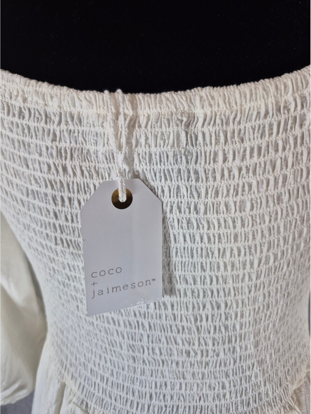 Size Large Coco + Jaimeson Ivory Smocked Lace Maxi Dress Boho Prairie - Picture 5 of 6